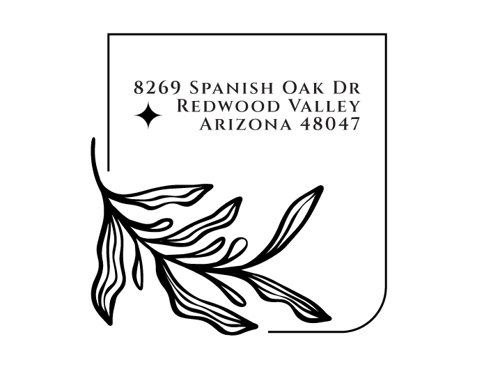 Spanish Oak Design return address stamp.  Unique design comes with thousands of impressions.  Customize with your own information.  Stamp is re-inkable.