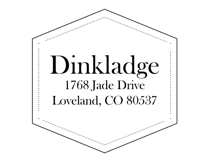 The Dinkladge return address stamp is a great and unique way to stamp your return address. Choose between a self-inking stamp or a traditional rubber stamp.