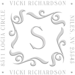 Swirl Address Monogram paper embossing seal, style CE-50004. Choose from pocket or desk style. Makes a great gift.