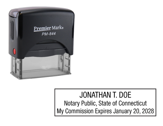 Connecticut Notary Rubber Stamp - Complies to Connecticut notary requirements. Premium Quality and thousands of initial impressions. Quick Production!