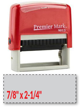 The #9013 is a small to medium sized self-inking stamp in a red mount.