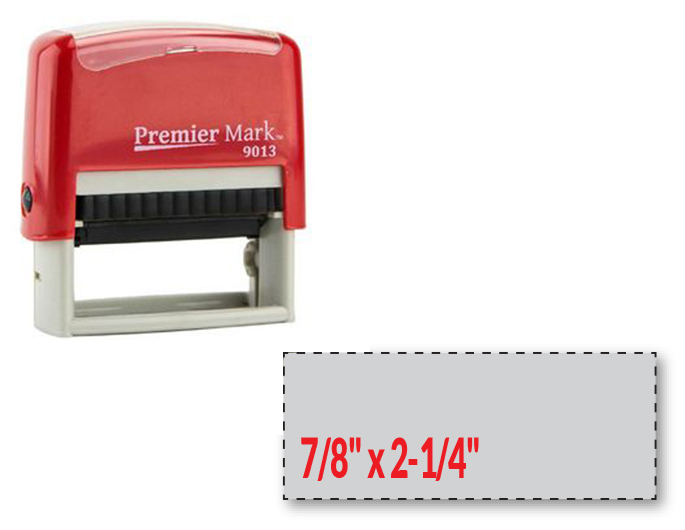 The #9013 is a small to medium sized self-inking stamp in a red mount.