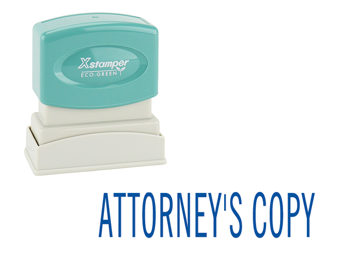 Xstamper #1814 Attorney's Copy stock stamp. Comes in blue ink. Impression size: 1/2" x 1-5/8". Stamp is re-inkable. Thousands of initial impressions.