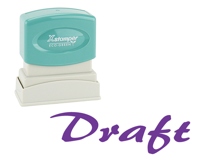 Xstamper #1819 Draft stock stamp. Comes in purple ink. Impression size: 1/2" x 1-5/8". Stamp is re-inkable. Thousands of initial impressions.